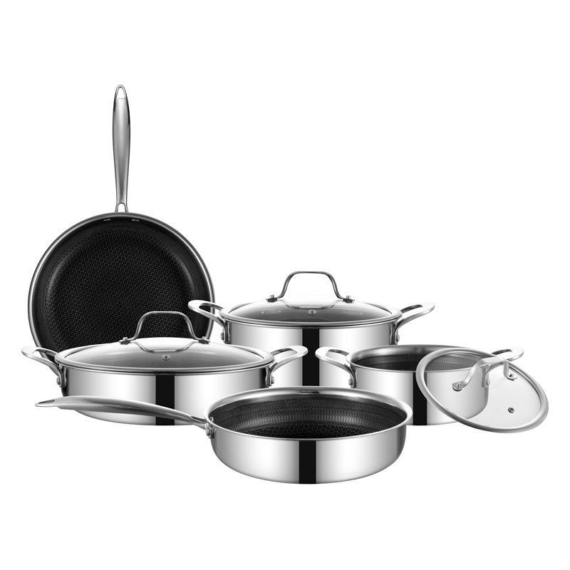 Tri Ply 304 Stainless Steel Non Stick Coating Honeycomb cookware set Frypan casserole sacucepan