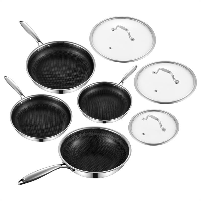 Factory Direct Kitchenware Quick Heat ConductionTri Ply 304 Stainless Steel cookware Frypann Wok