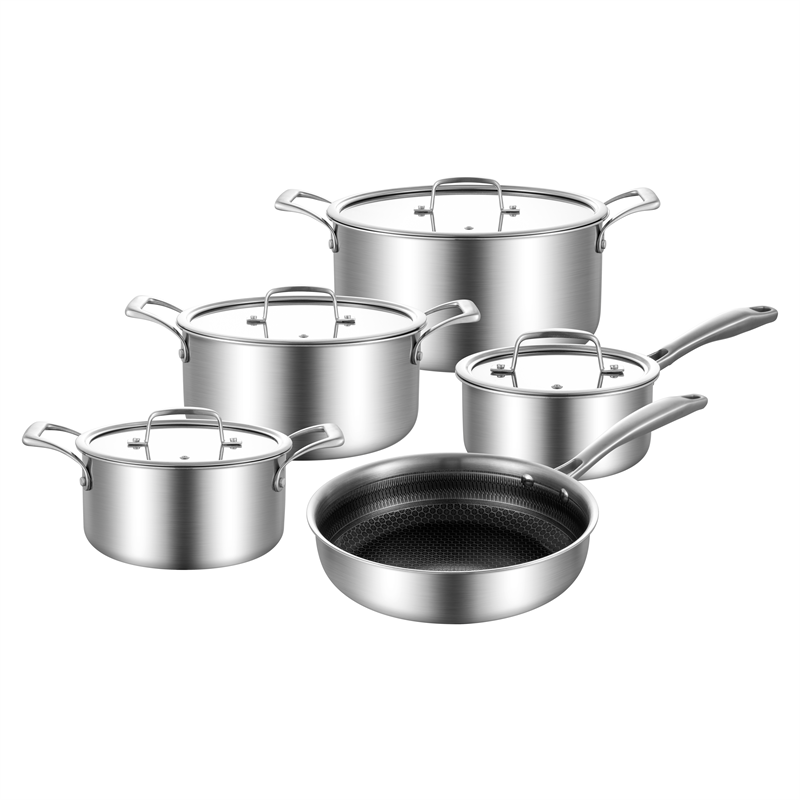 Tri Ply 304 Stainless Steel Non Stick Coating Honeycomb cookware set Frypan casserole sacucepan