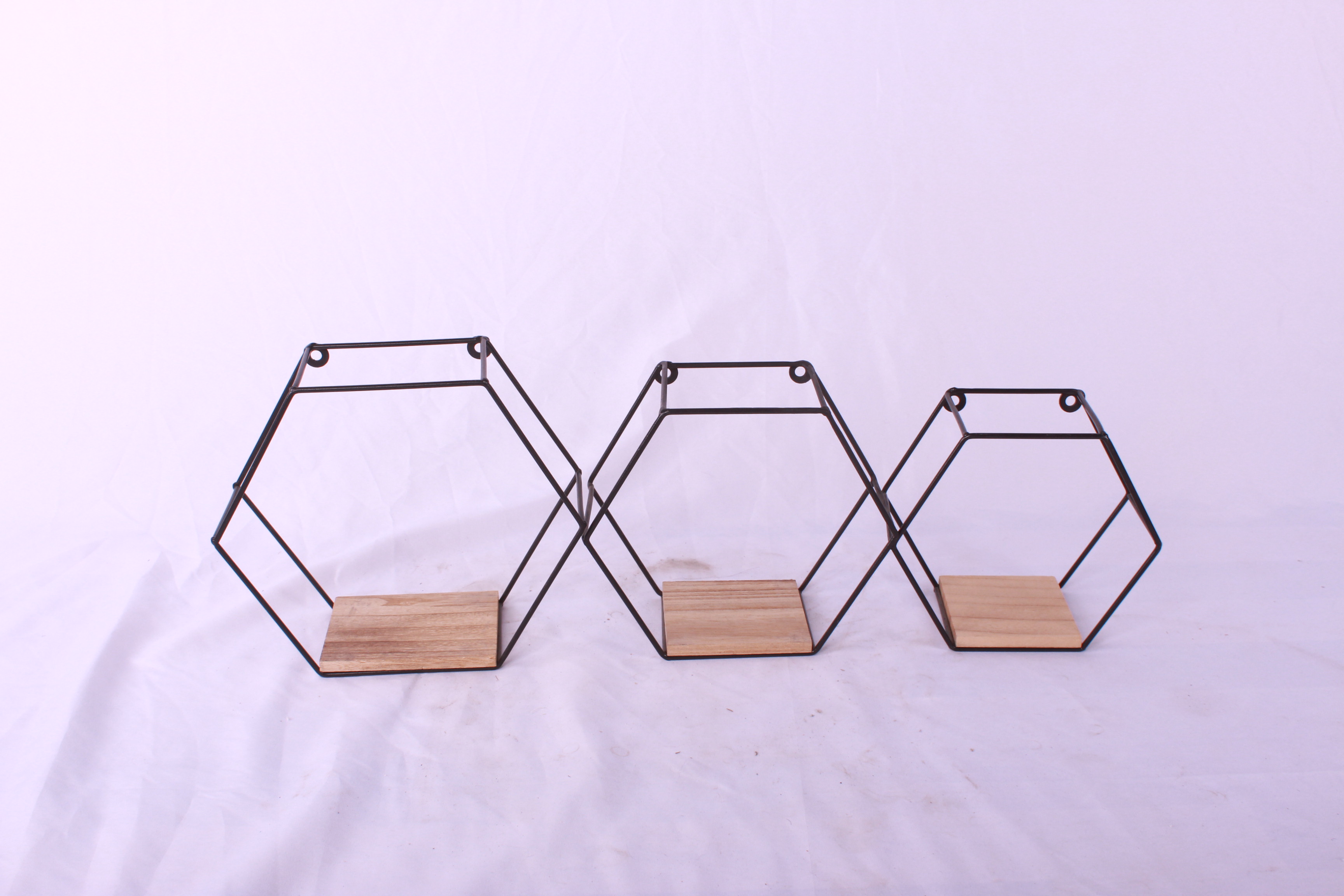 Hauly Set of 3 Hexagonal Wall Shelves Black Metal