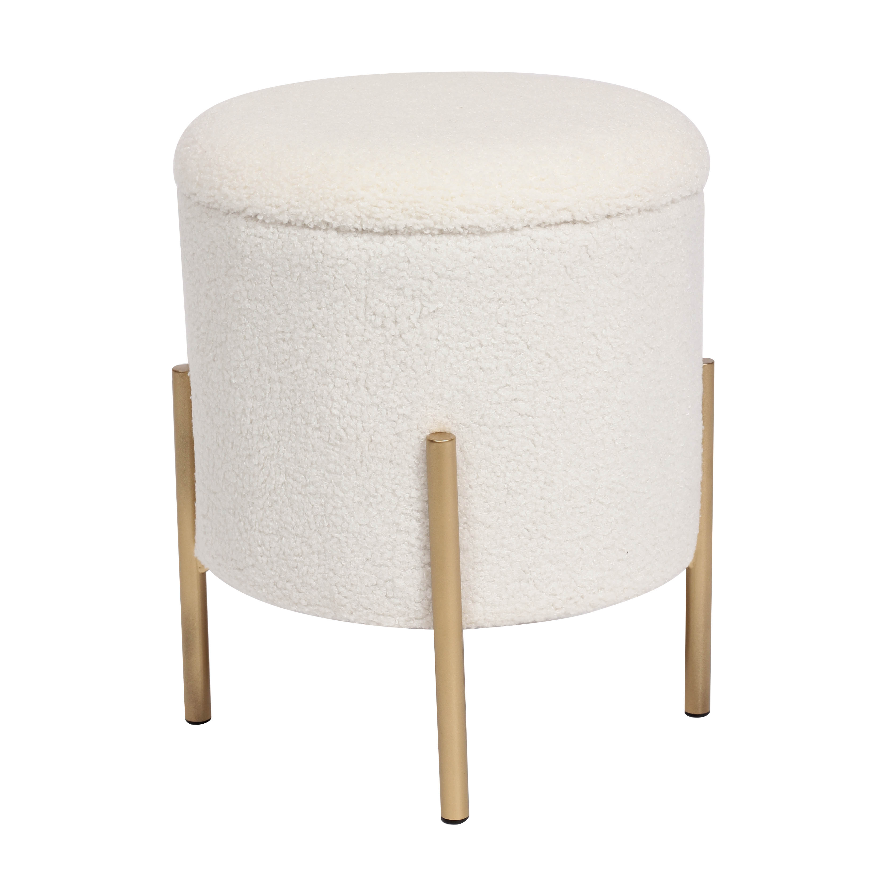 Bailey white round teddy velvet storage stool