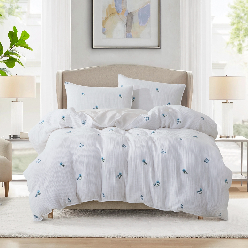 Cotton 4 Layer Sheer Embroidery Duvet Cover Set