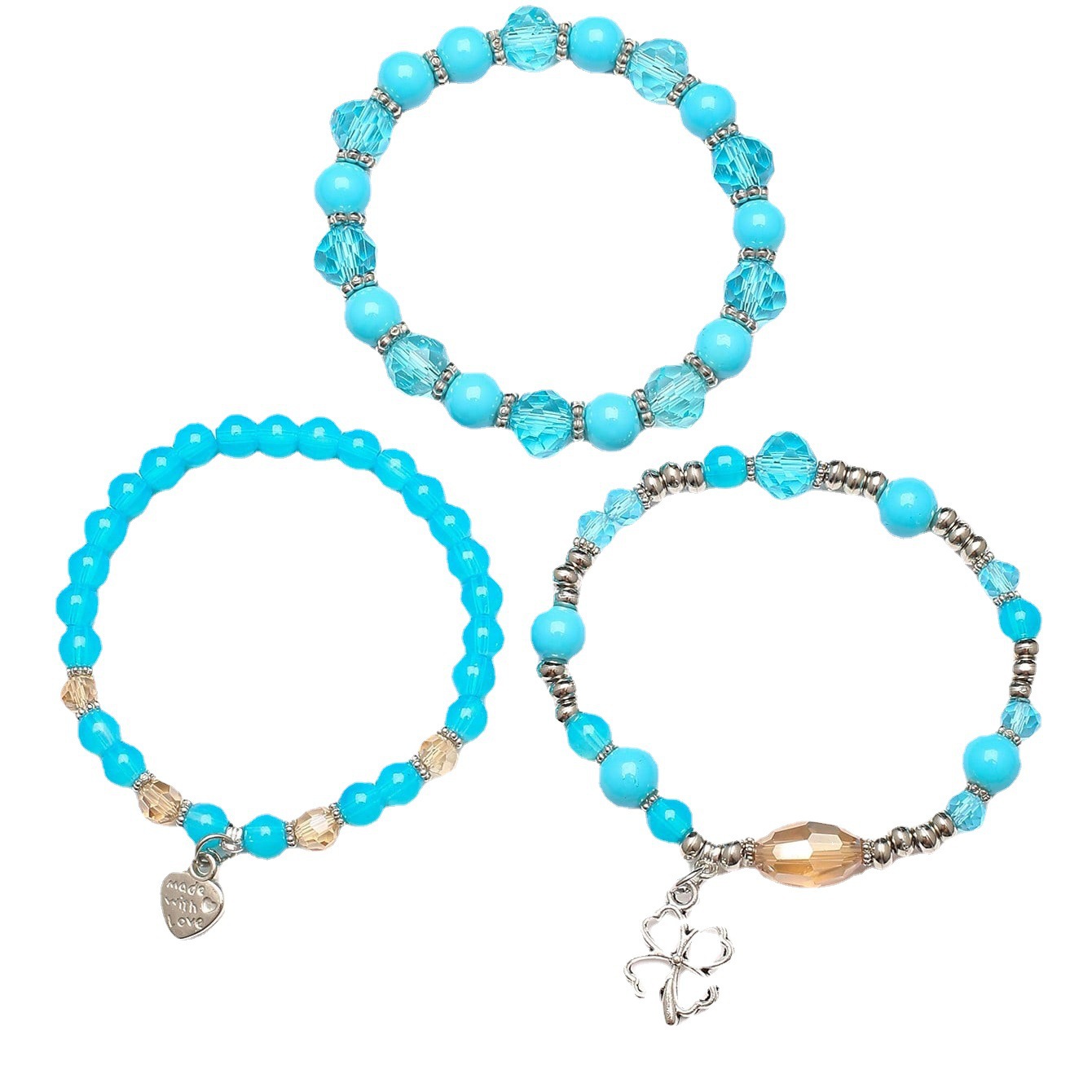 New Bohemian Vacation Style Fashion Set Glass Beads Clover English Pendant Jewelry Bracelet