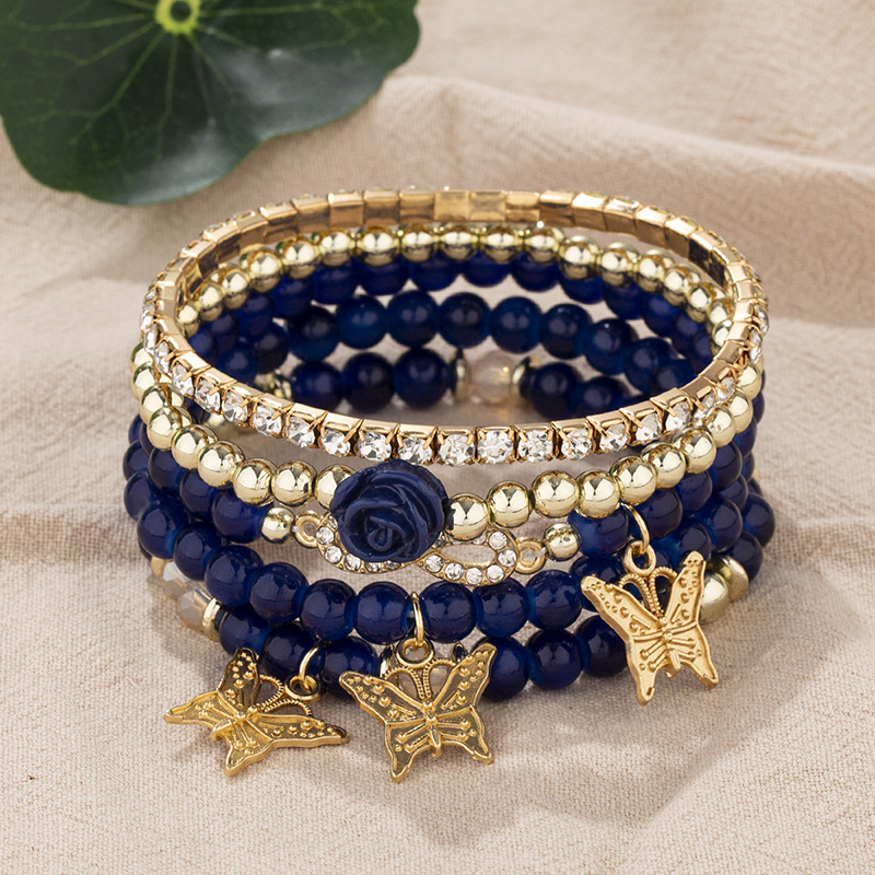 Bohemian style multi-layer butterfly pendant bead elastic bracelet jewelry bracelet