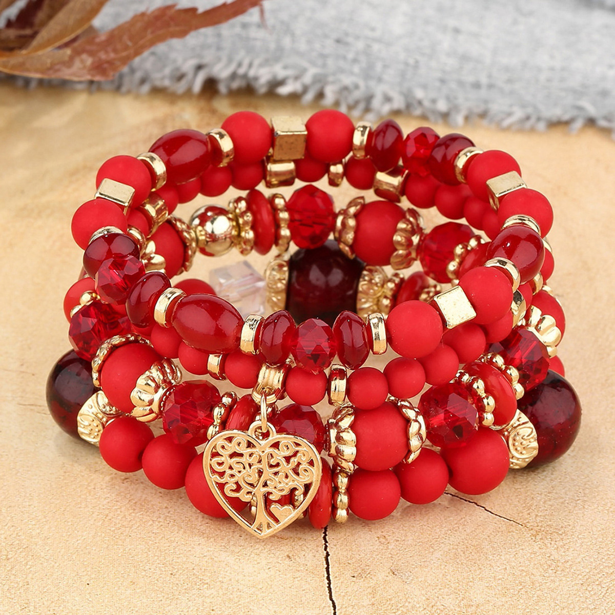 Small, fresh, colorful bead, tassel, multi-layer bracelet, bead string, elastic layered bracelet