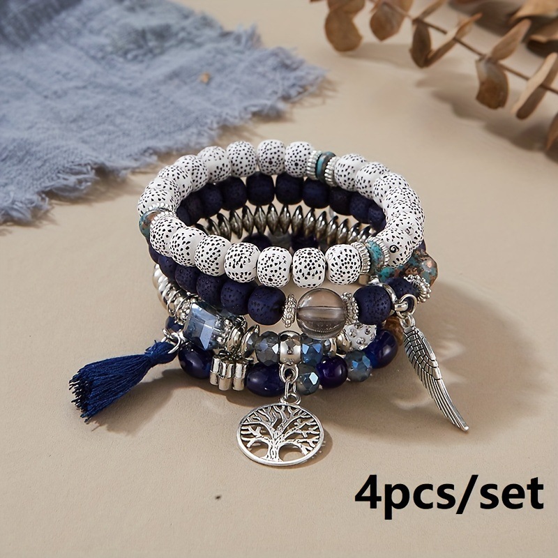 Tree of Life Feather Wings Pendant Bracelet Tassel Couple Bracelet Handmade Bracelet