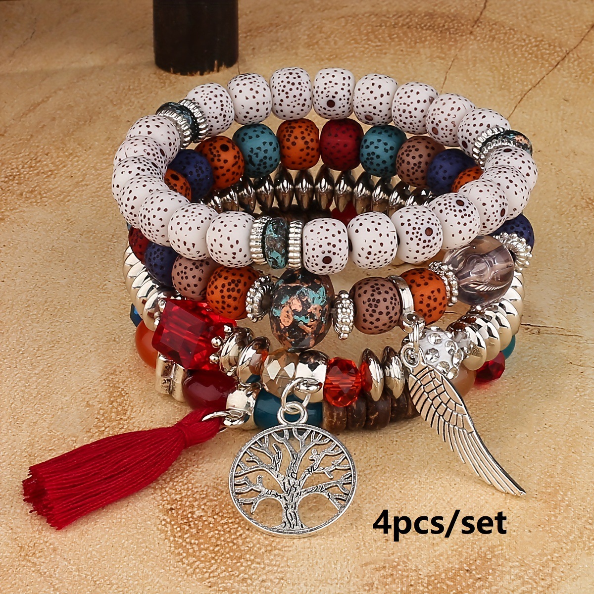 Hand string Tree of Life Feather Wing Pendant Bracelet Tassel Couple Bracelet Handmade Bracelet