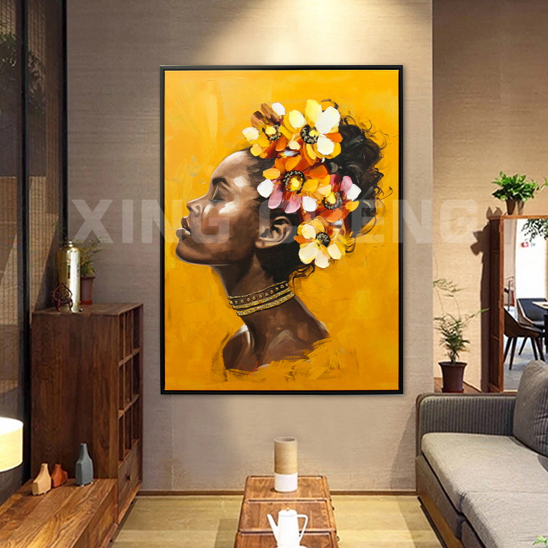 XINGCHENG African Beautiful Girl Oil Painting