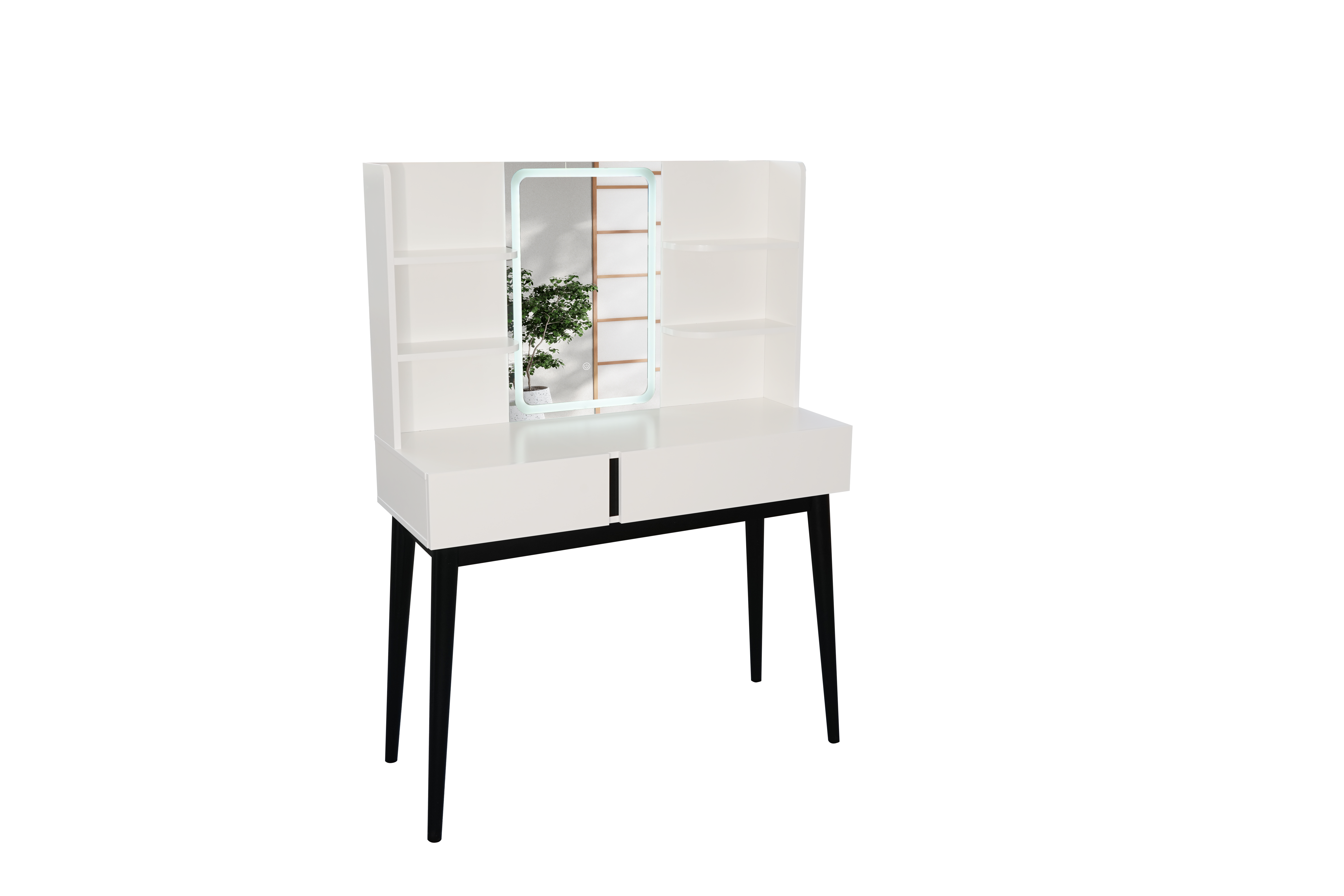 Dressing table with smart mirror and solid wood legs