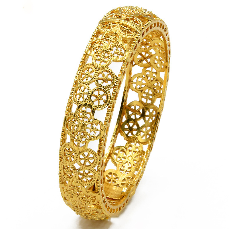 Gold Plated Sand Gold Hollow Bracelet Women's Retro Buckle Car Flower Bracelet