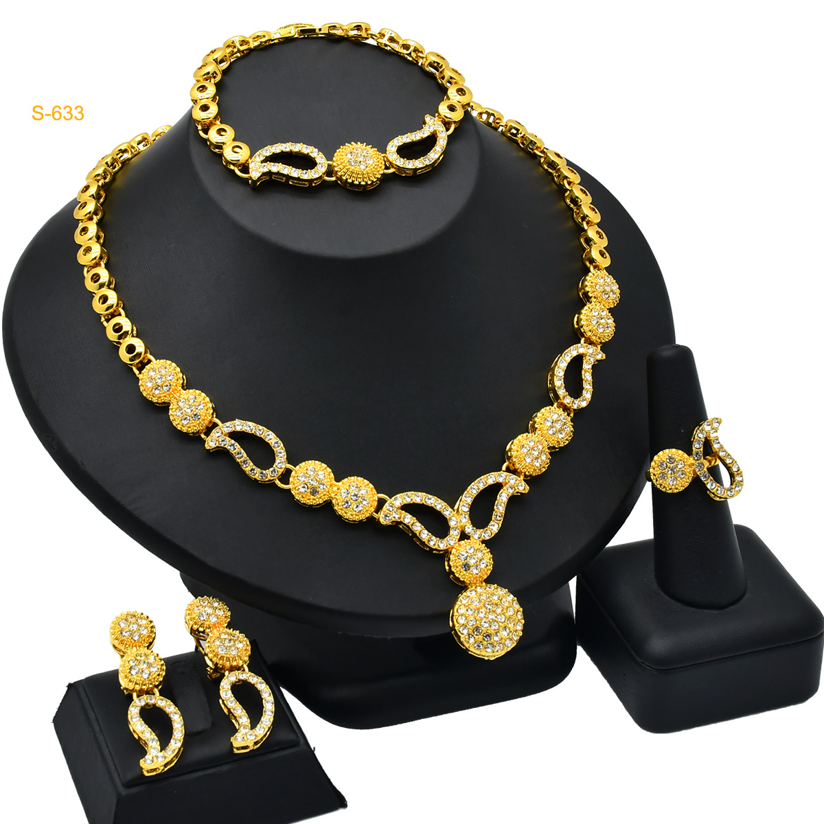 24k jewelry set necklace earrings bracelet ring popular Indian bride accessory set