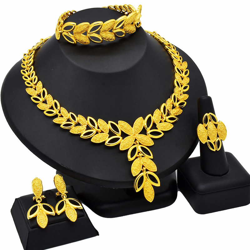 24Kgold-plated bridal wedding necklace, earrings, rings, bracelets, jewelry set, women's accessories