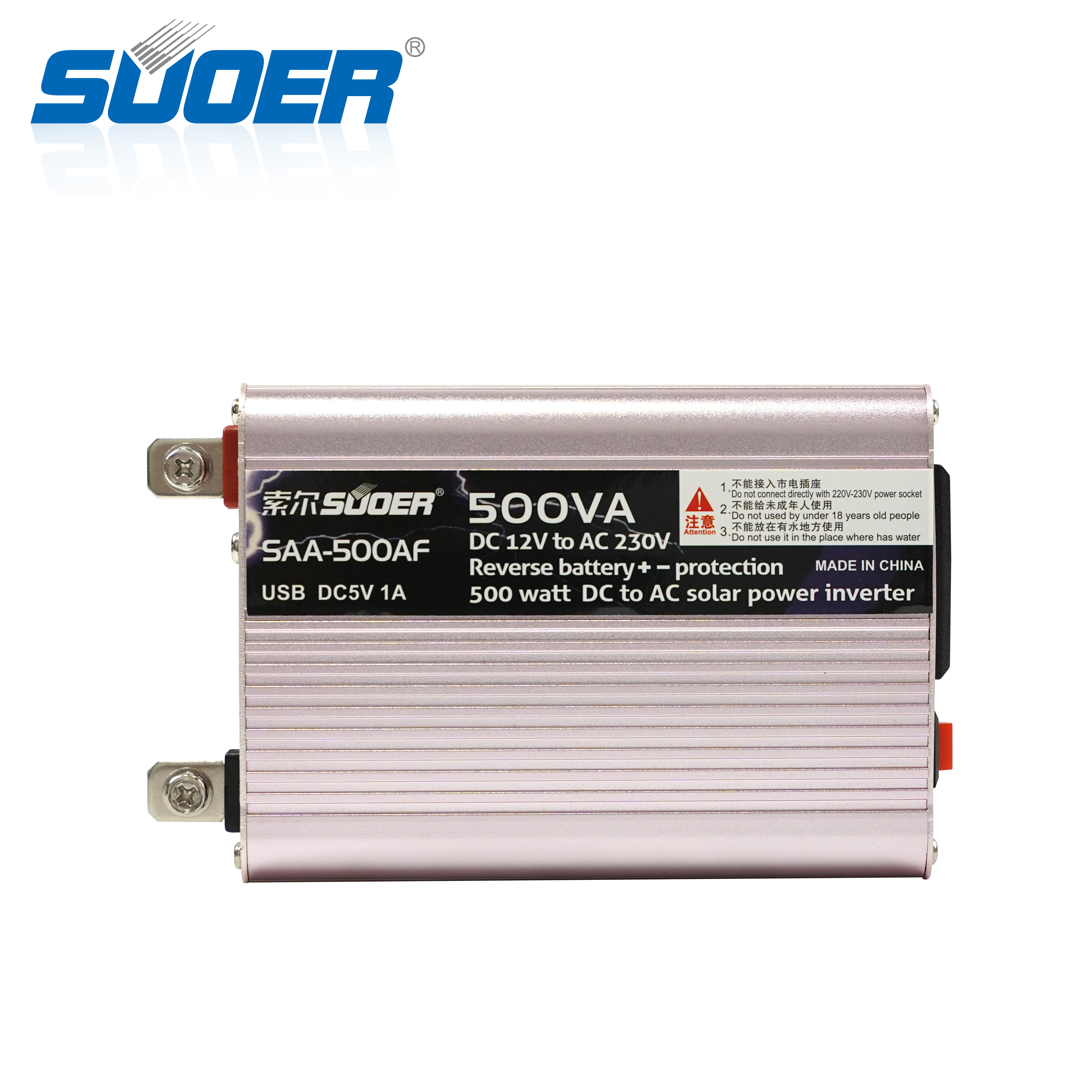 Suoer Multiple safe protections inverter 12v 220v 500w modified sine wave inverter with 5V 1A