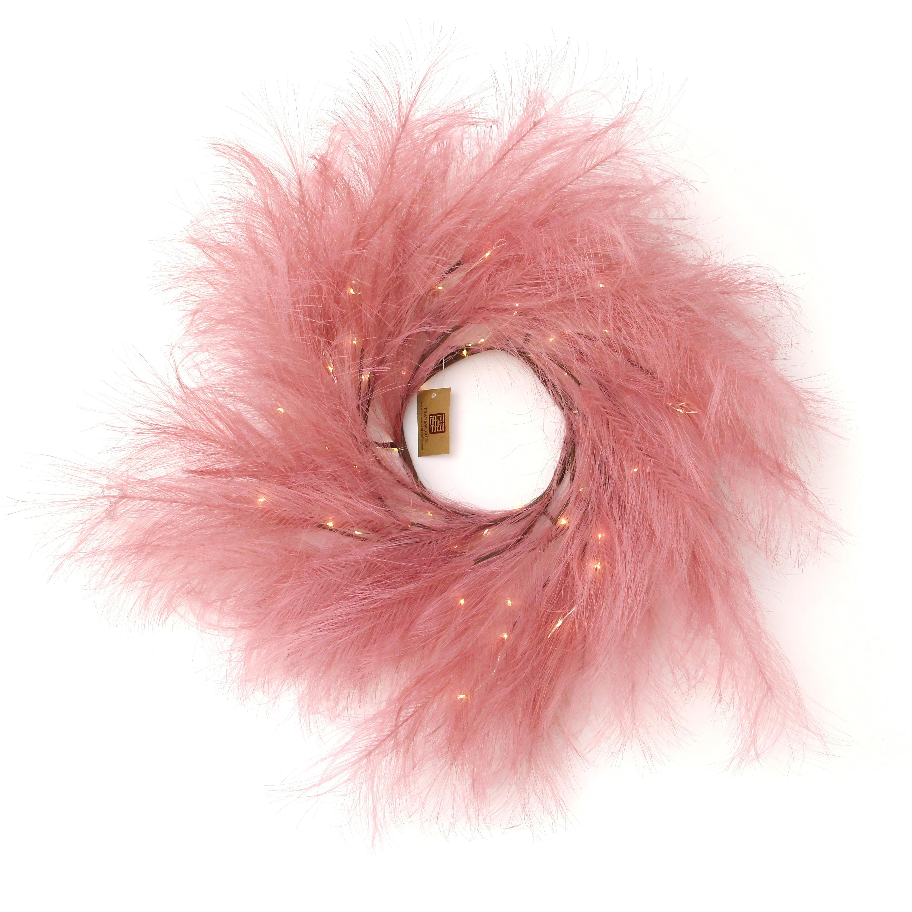 Transworld LED Artificial Pampas Grass Wreat Multicolour Large Faux Reed Wreath For Home Decorations