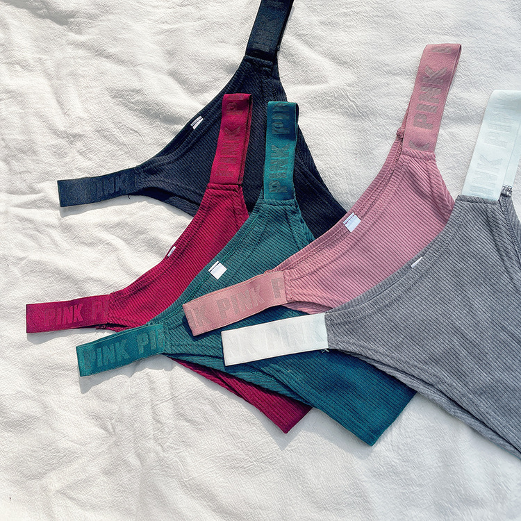 European and American waist English letter elastic underwear women's high fork thread cotton briefs