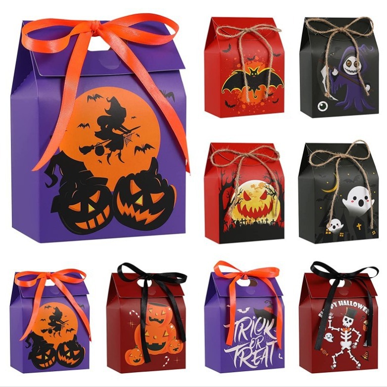 Halloween Candy Box Handheld Ribbon Bow Cute Gift Box Packaging Box