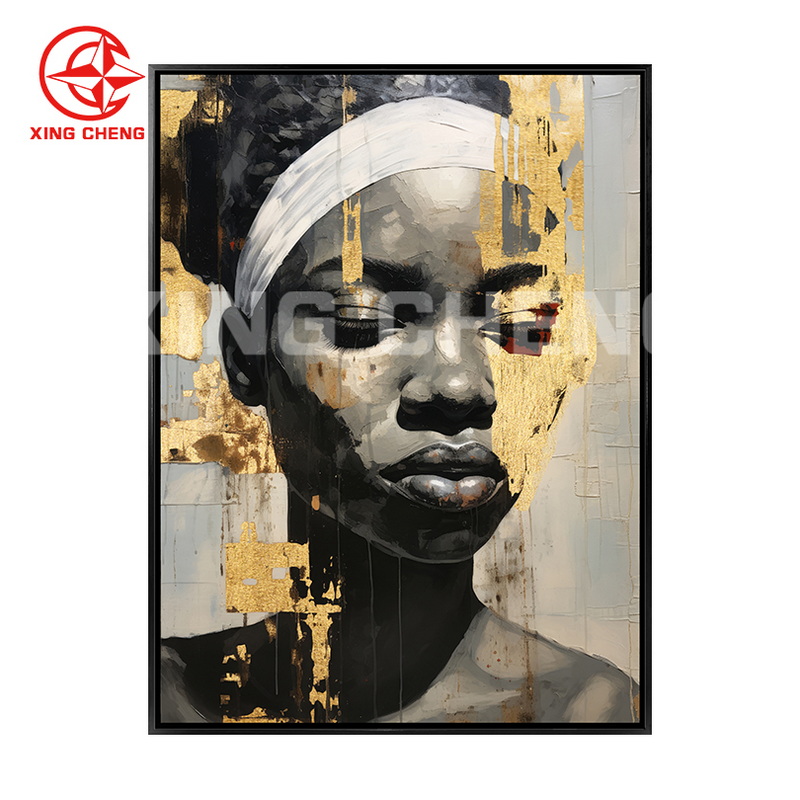 XINGCHENG Foil oil painting retro artwork painting on canvas by African woman