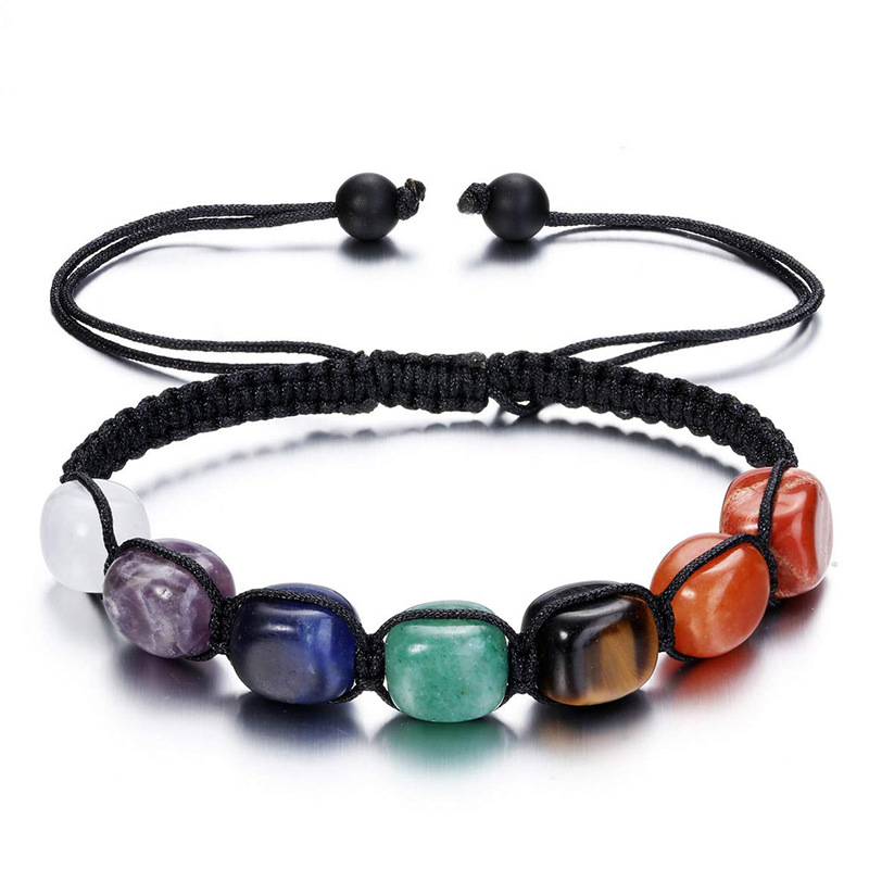 Hand woven Tiger Eye Stone Agate Crystal Bracelet with Colorful Natural Stones in Shape