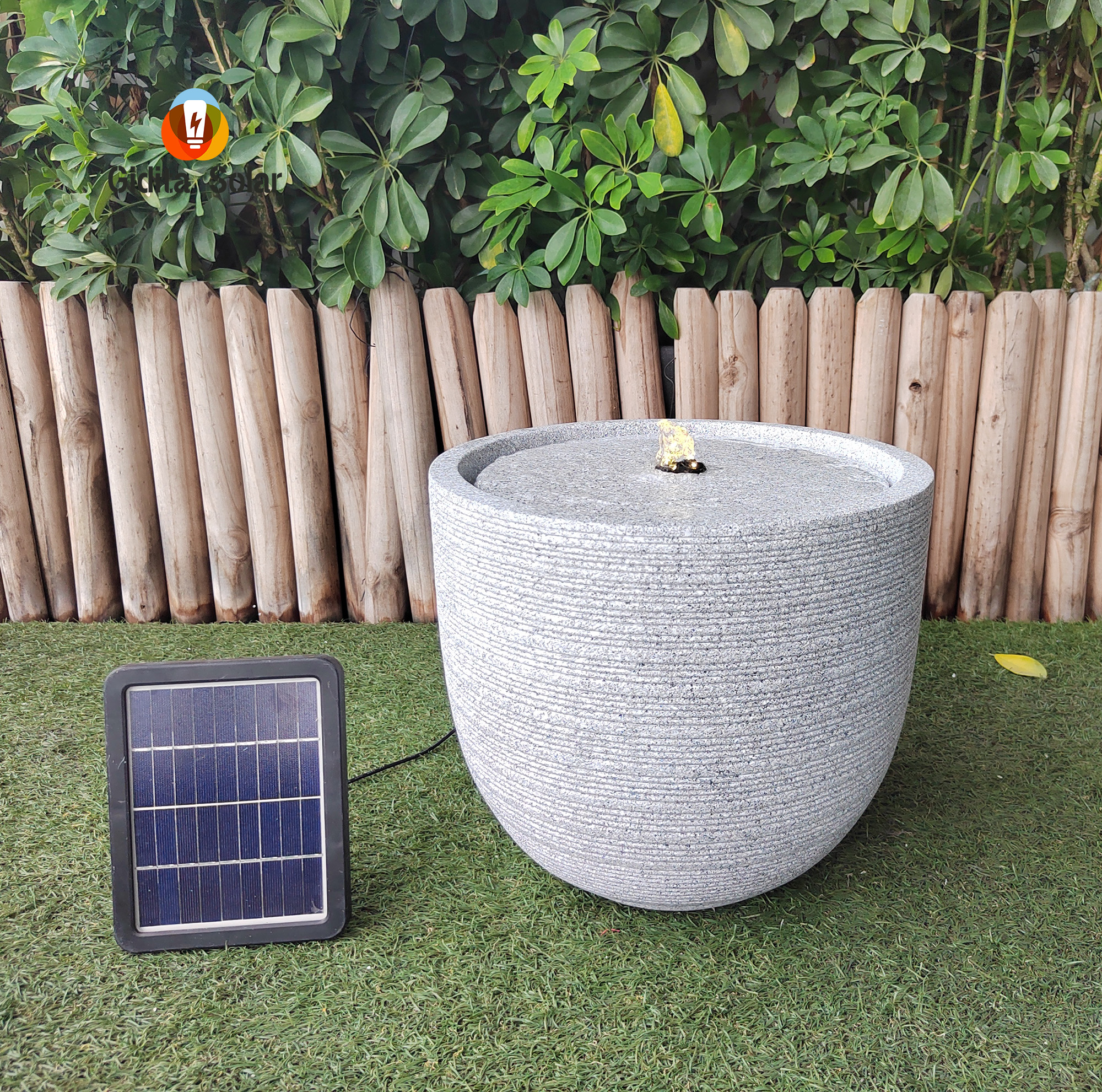 Green energy stone finish solar water fountain