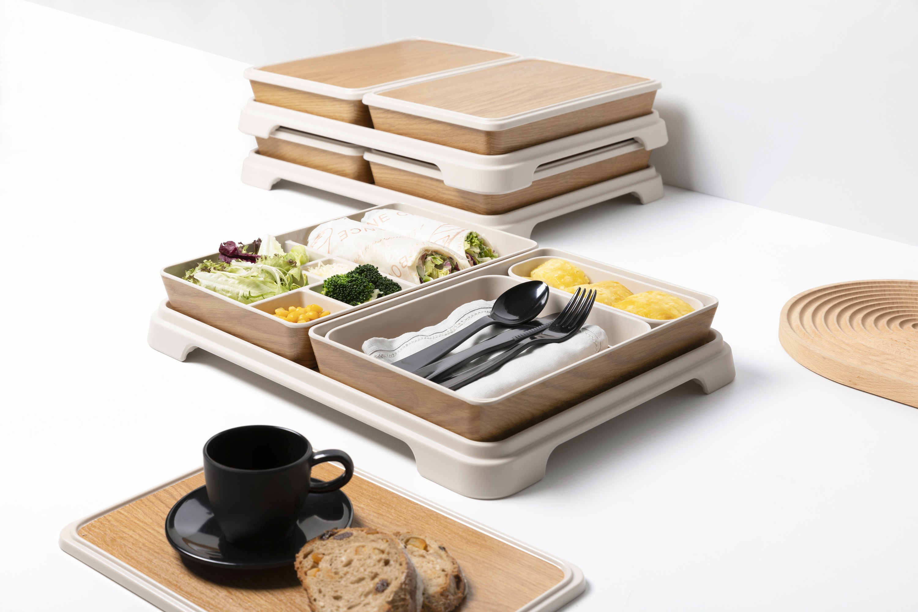 ZICCO Melamine Stackable Meal box Design Bento Box Conbination Lunch Box Wood Decal Tableware