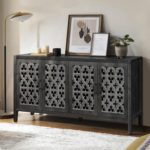 Hollow Four Door Antique Cabinet, American Country Style, Suitable for Living Room