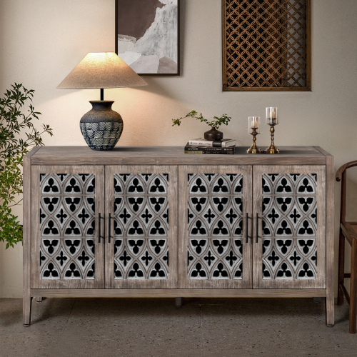 Hollow Four Door Antique Cabinet, American Country Style, Suitable for Living Room