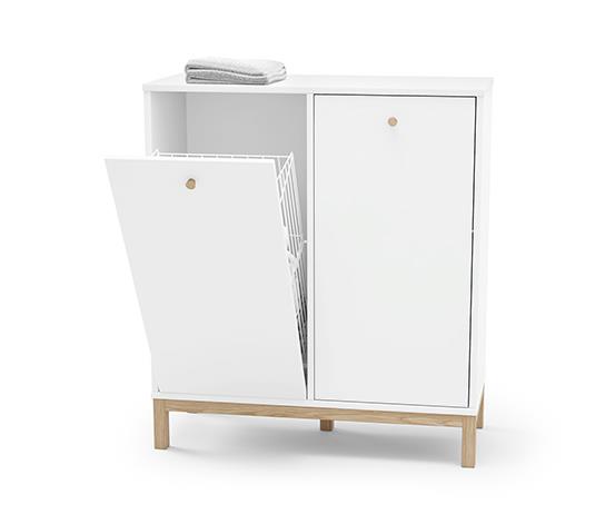 Source Factory OEM Wood White Bathroom Cabinet with Laundry Basket