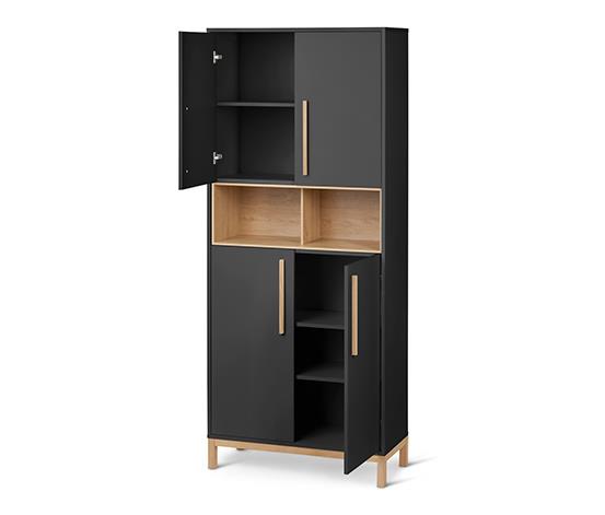 Bathroom Furniture Source Factory OEM Black Floor Bathroom Cabinet with 4 Doors and 2 Compartment