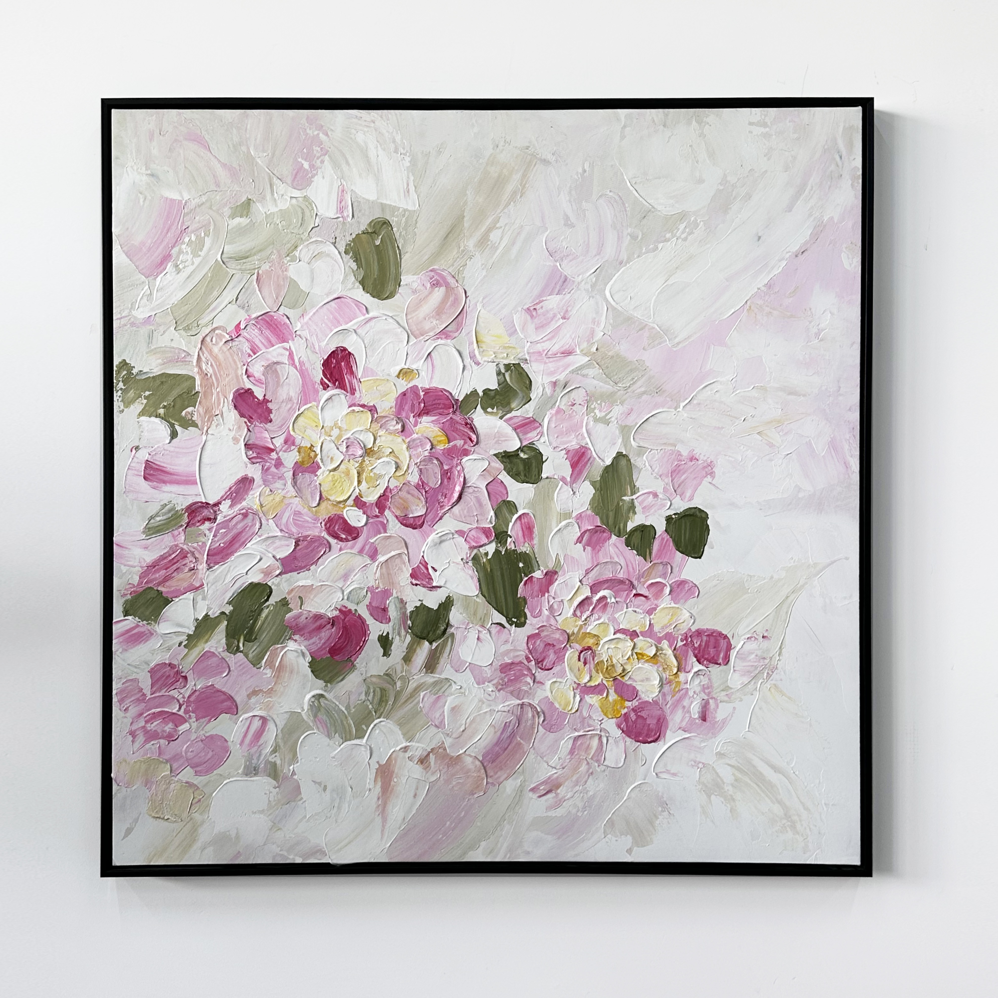 Pink Abstract Floral Hot Sale Designs Full Textured Handpainted Framed Canvas Wall Art Factory Sale