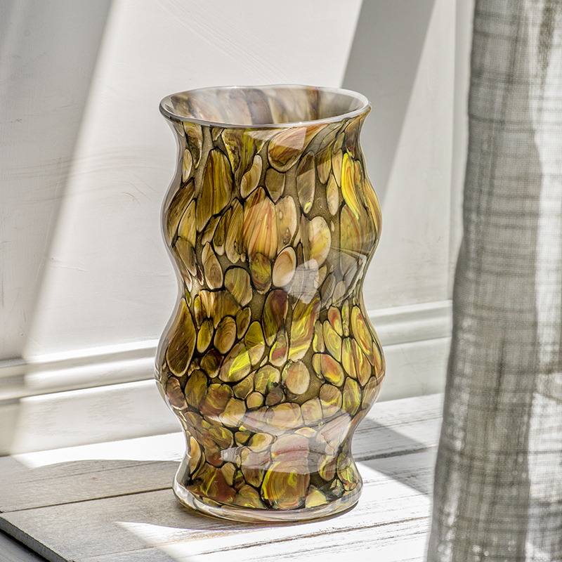 Handmade mouth-blown color art Glass bamboo joint Vases WV16L White-Black Yellow Agate