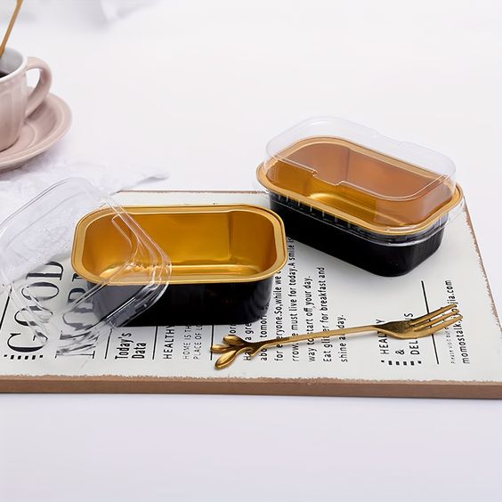 EU packaging Black&golden Rectangle Smoothwall Foil Container EHJ1107