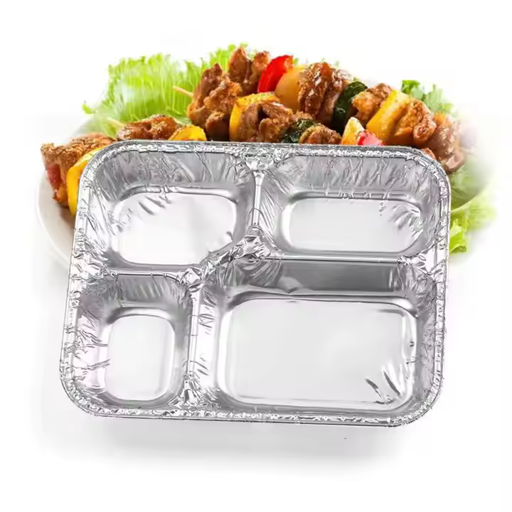 EU packaging Oblong Aluminum foil Multi-Compartment Foil Container ED2421-4