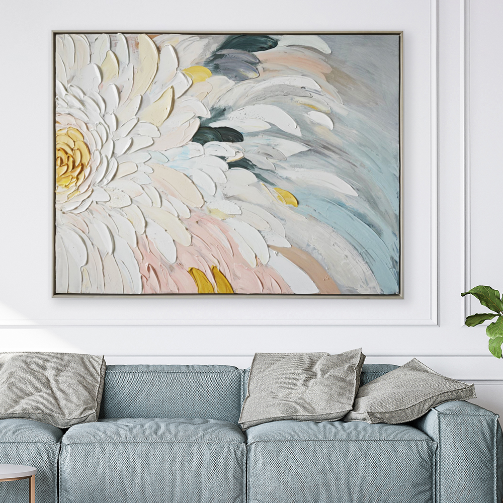 Floral Popular Full Textured Handpainted Framed Canvas for home totel use wall decoration art