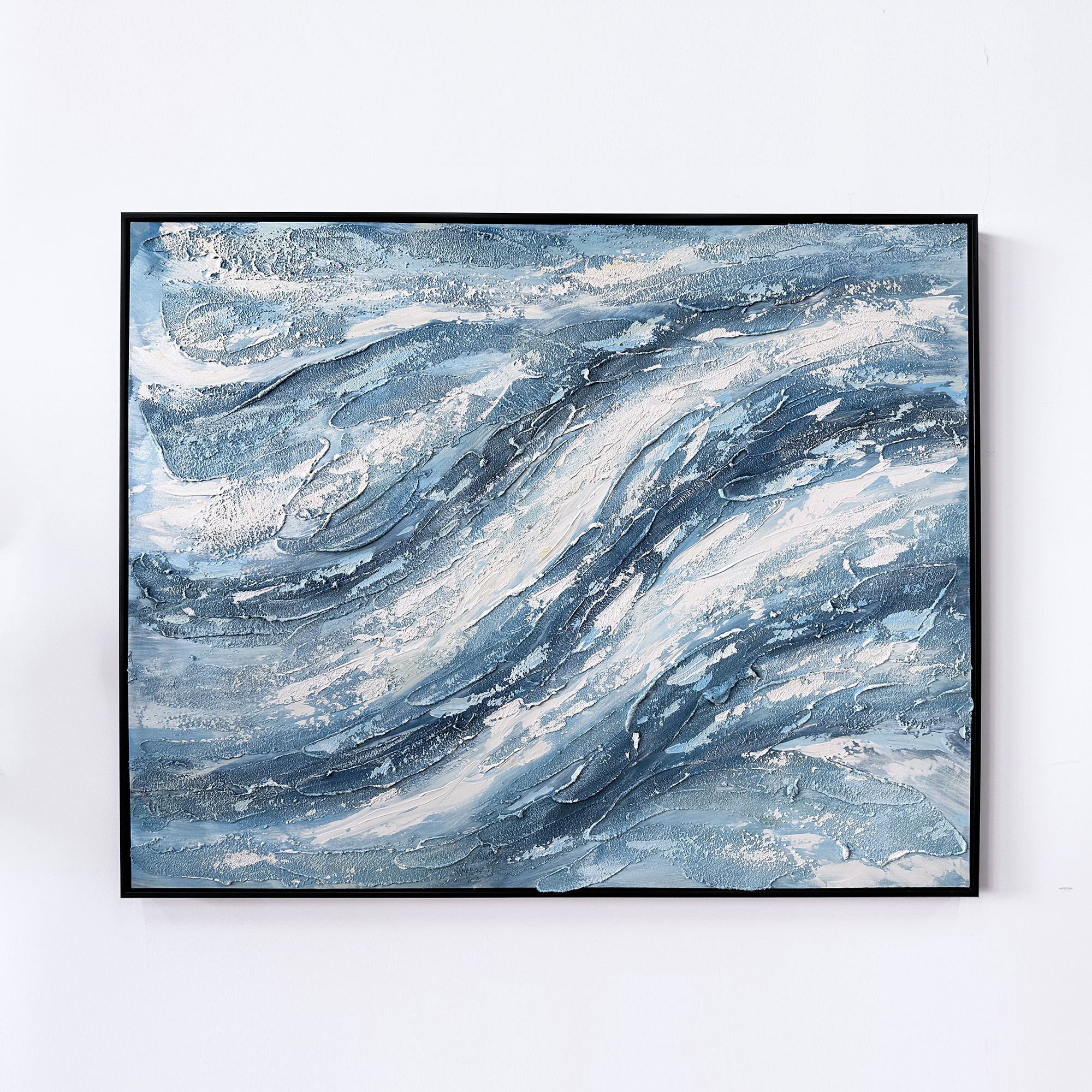 3D Textured Hand Made Framed Canvas Wall Art Factory Sale Abstract Blue Sea Hot Sale Designs