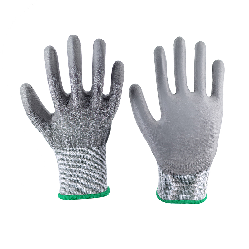 Cut resistant gloves-15G grey polyester grey PU gloves Working Gloves