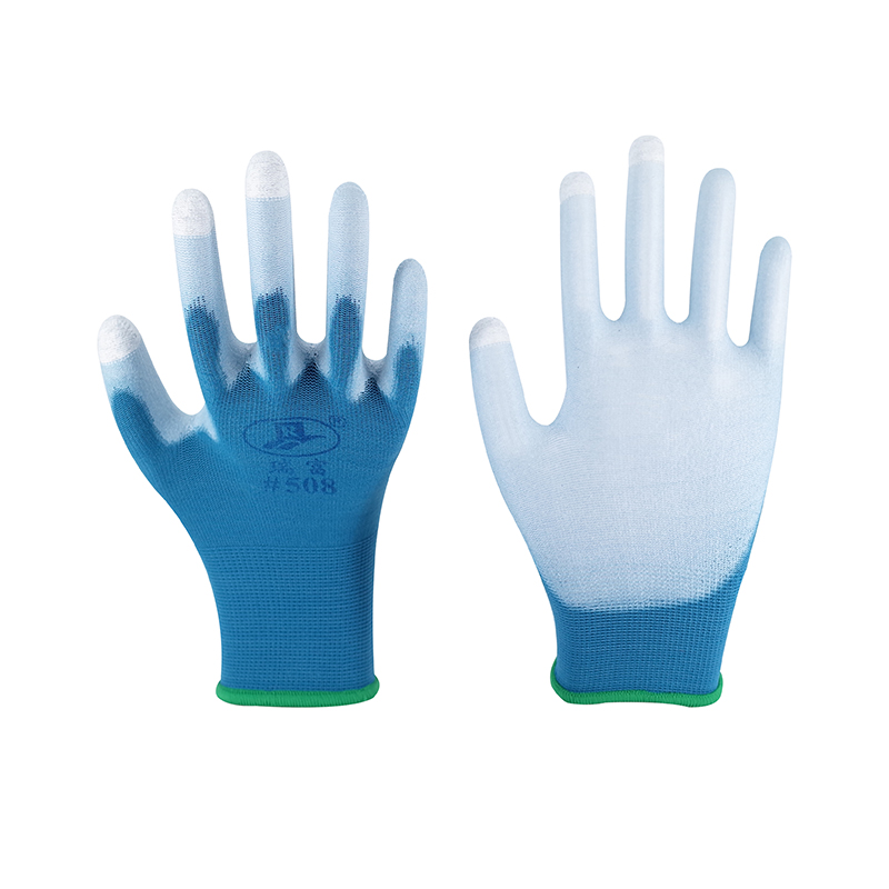 PU Gloves-15G Green Polyester White PU Touchable Gloves Working Gloves