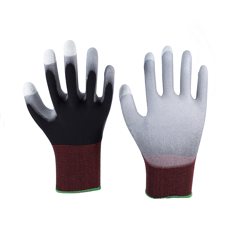 PU Gloves-15G Black Polyester White PU Touchable Gloves Working Gloves