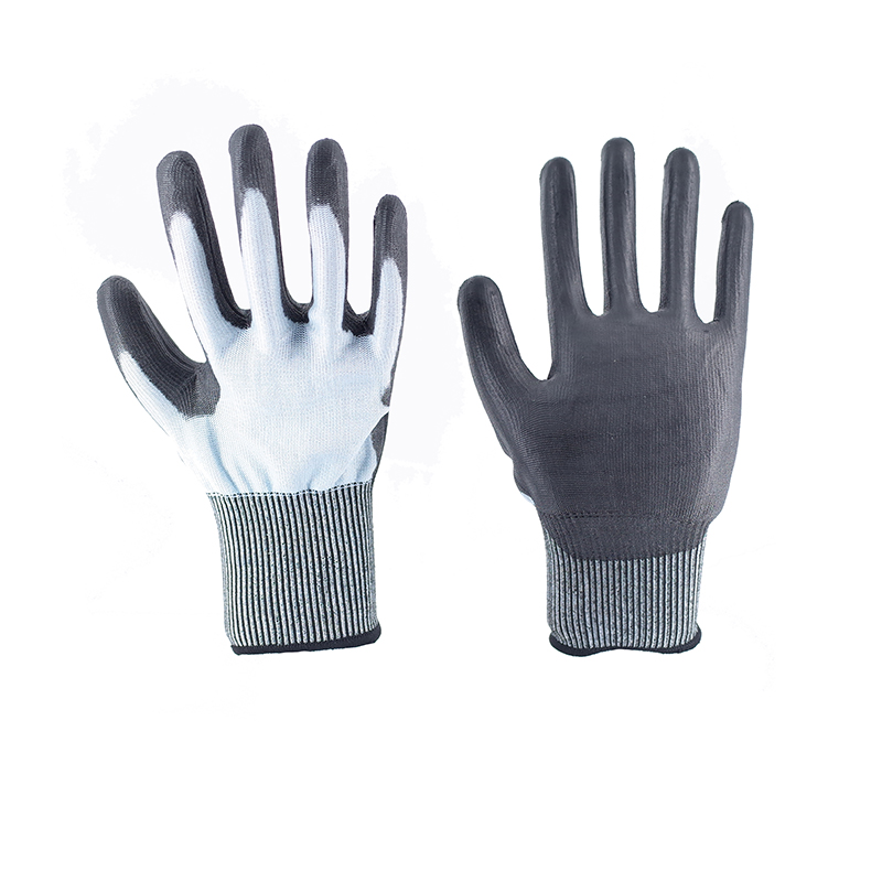 Cut Resistant Gloves - Grade 5 Blue Polyester Black PU Cut Resistant Gloves Working Gloves