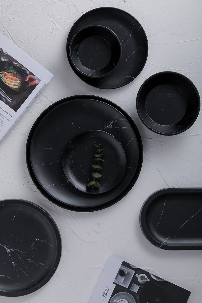 ZICCO Melamine Classic Marble Texture Plate Bowl of THE YELLOW MOUNTAIN Series