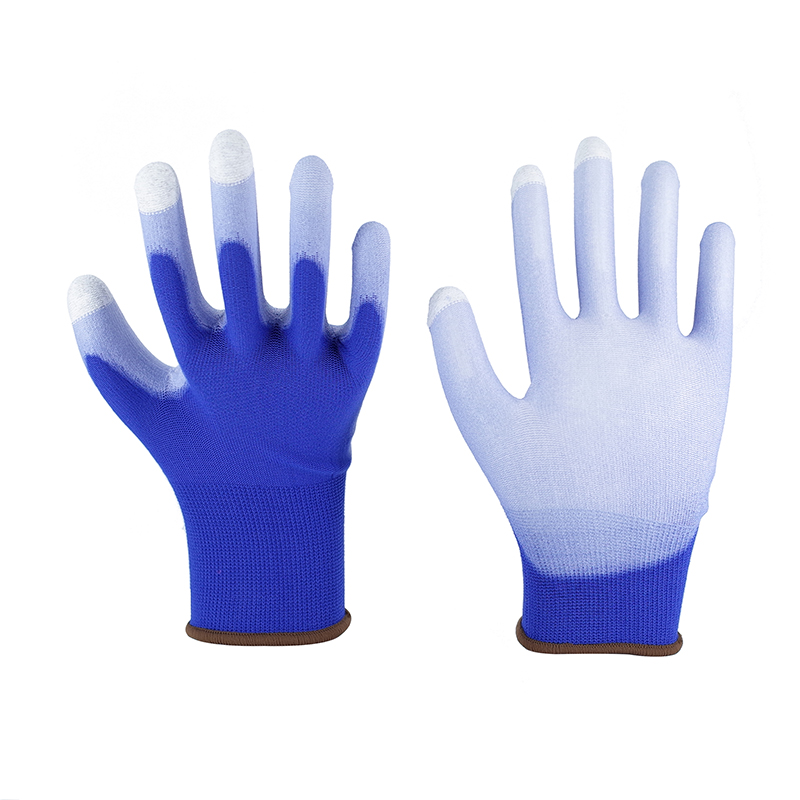 PU Gloves-15G Blue Polyester White PU Touchable Gloves Working Gloves