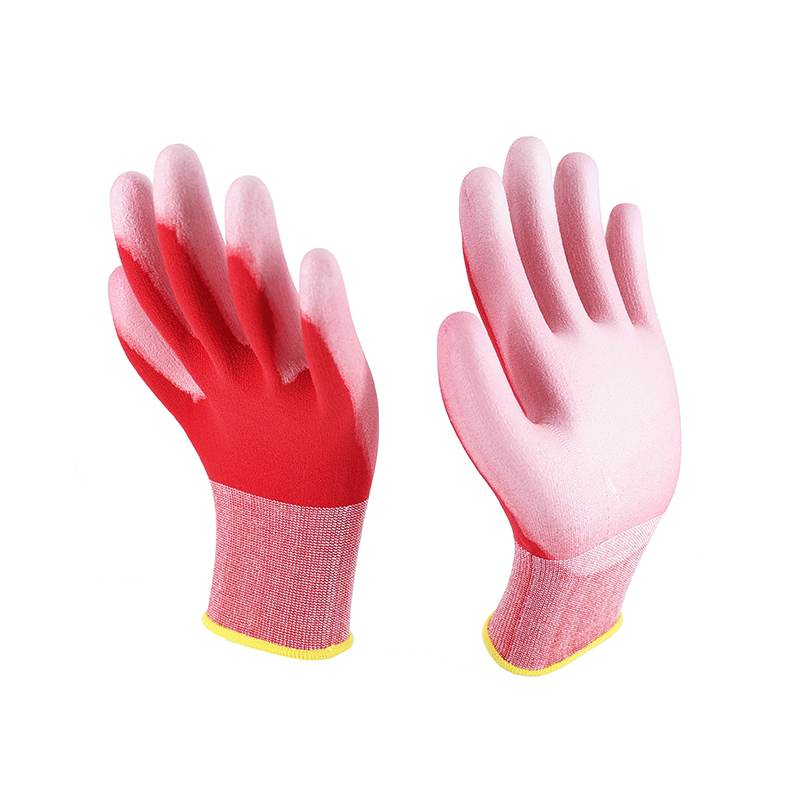 PU Gloves-18G Red Nylon White PU Gloves Working Gloves