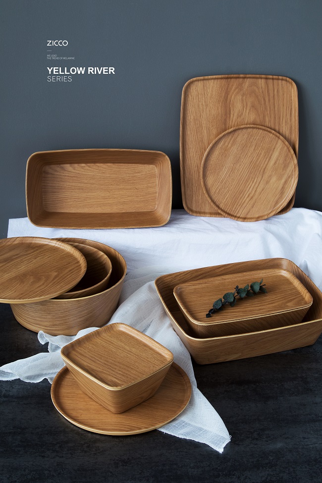 ZICCO Melamine NEW Wood Texture Plate Bowl of THE YELLOW RIVER Series