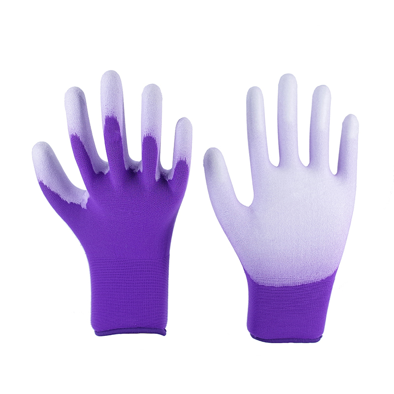 PU Gloves-18G Purple Nylon White PU Gloves Working Gloves