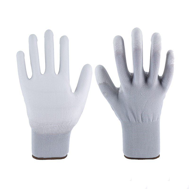 PU Gloves-13 Gauge Grey Polyester Grey PU Gloves Working Gloves