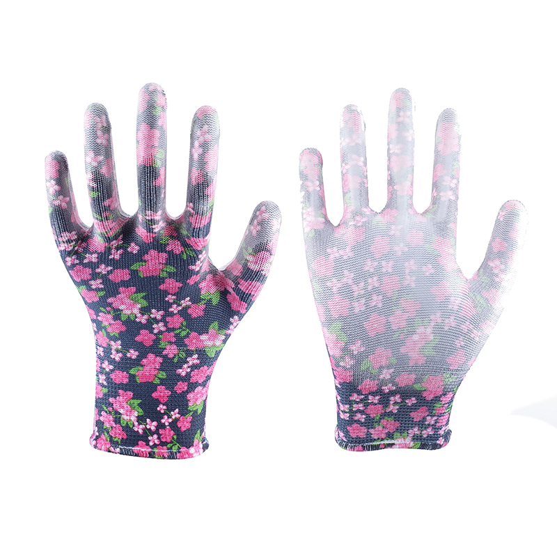 Garden PU Gloves-13 Stitch Black and Purple Printed PU Gloves Working Gloves