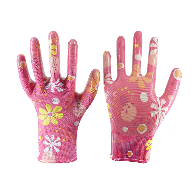 Garden Nitrile Gloves - 13 Stitch Pink Printed Nitrile Gloves Working Gloves