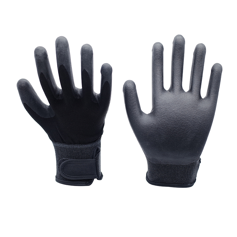 Foam Gloves-13G Black Polyester Black Nitrile Ultra Fine Foam Velcro Gloves Working Gloves