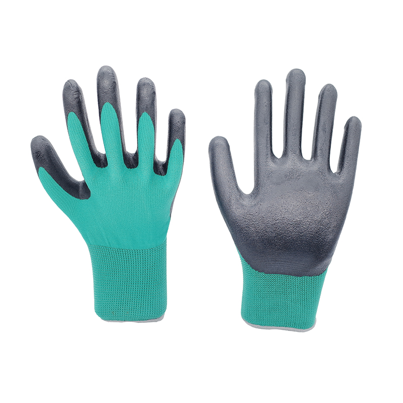 Foam Gloves-13 Gauge Green Polyester Black Nitrile Ultra Fine Foam Gloves Working Gloves