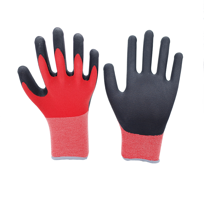 Foam Gloves-15 Gauge Red Spandex Black Nitrile Superfine Waterblown Foam Gloves Working Gloves