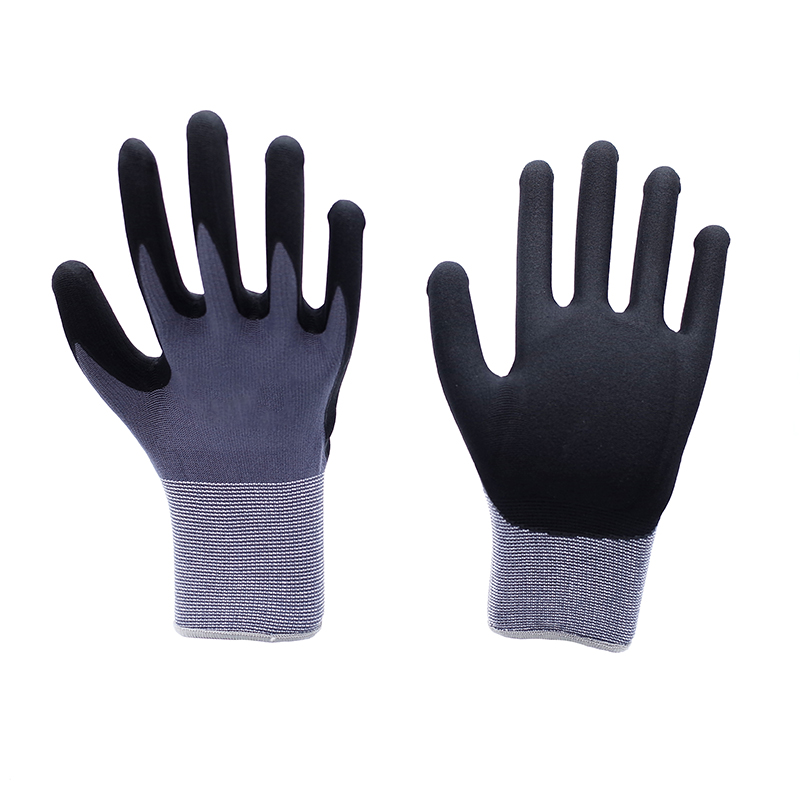 Foam Gloves-15G Gray Spandex Black Nitrile Superfine Water Rinse Foam Gloves Working Gloves